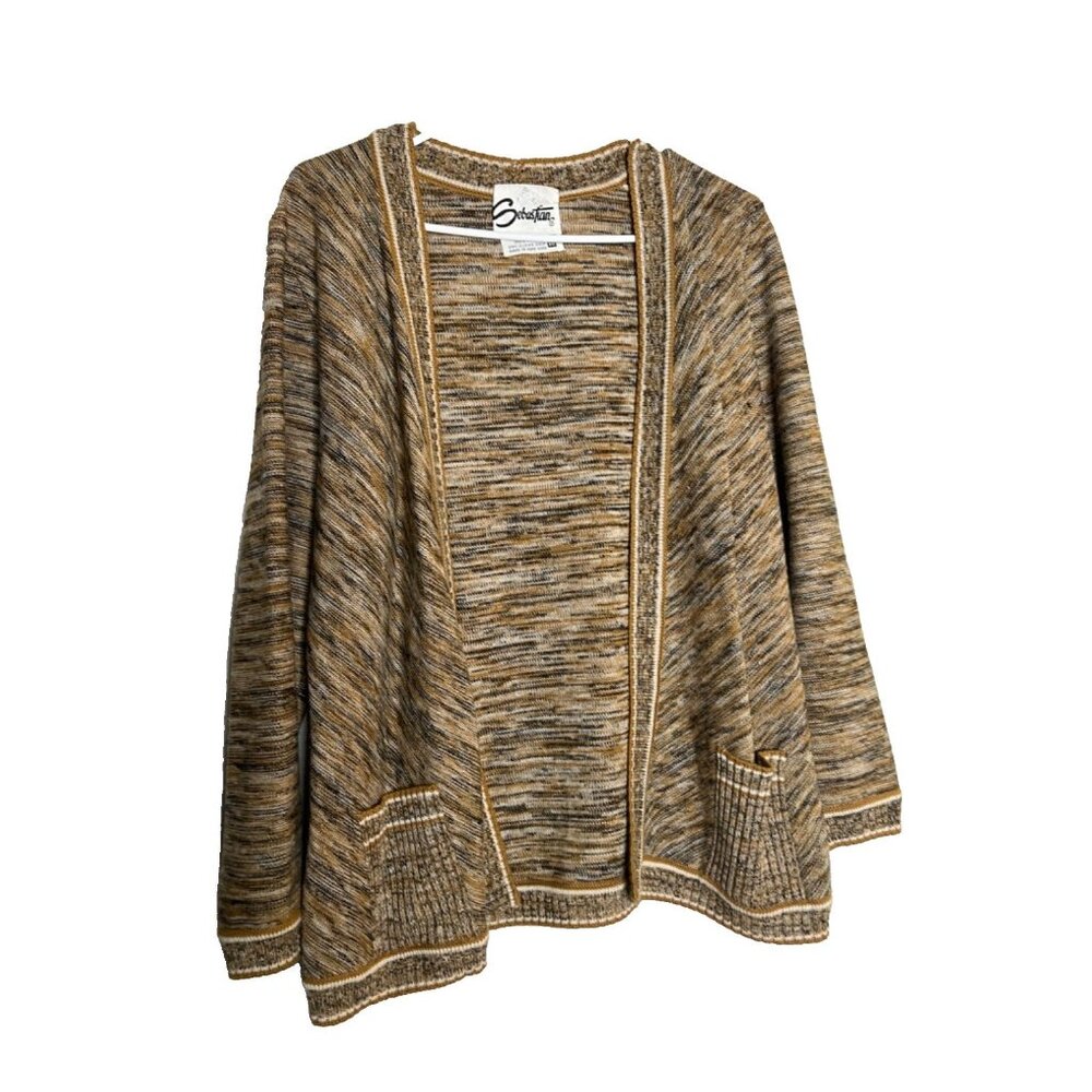 Vintage sz 16 Sebastian 100% Wool Cardigan Sweater Made In Hong Kong